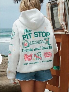 Dandy Worldwide Starbucks White Hoodie with Green and Red Pit Stop Graphics